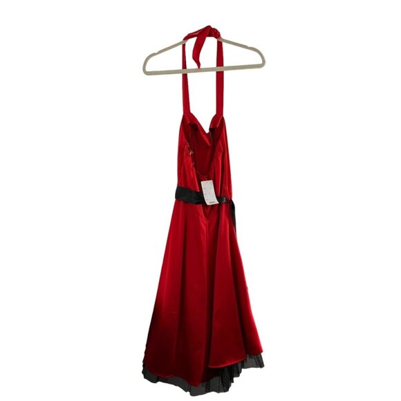 Hearts & Roses Halter Red Dress Black Bow & Tulle Underskirt Size 14 Whimsigoth - Picture 8 of 13